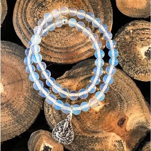 NEW Handmade Moonstone double wrap with silver Ganesh XS/S